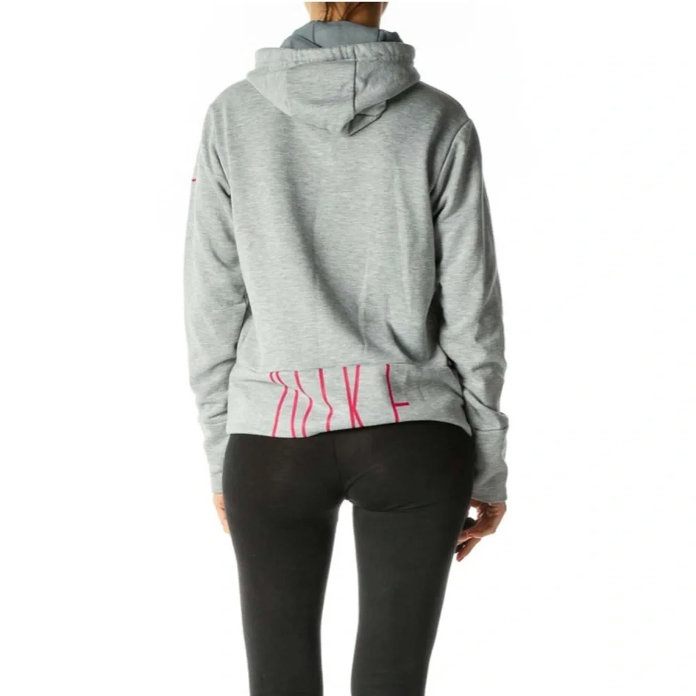 Nike Dri Fit Grey Pink Logo Hoodie Sz Medium